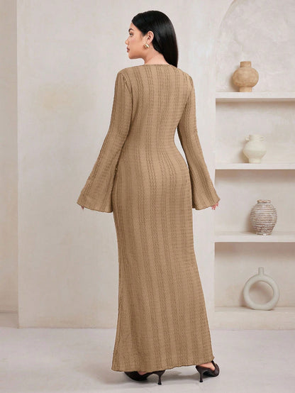 Jacquard Knit Flare Sleeve Dress