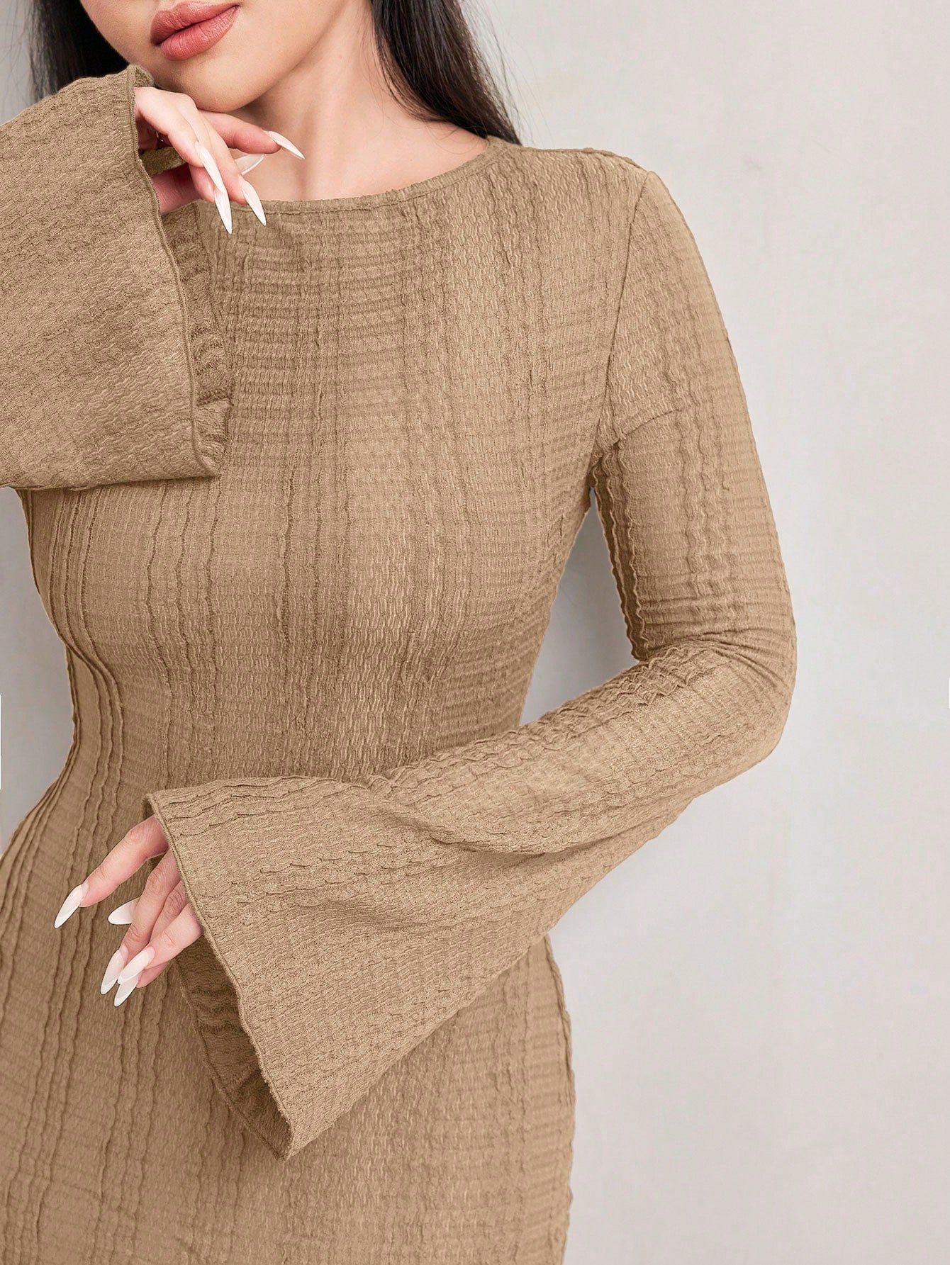 Jacquard Knit Flare Sleeve Dress