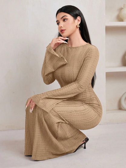 Jacquard Knit Flare Sleeve Dress