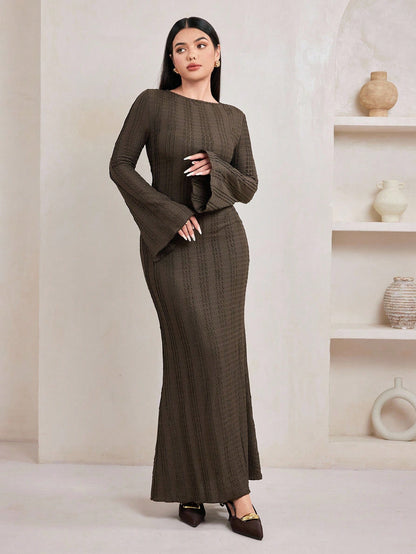 Jacquard Knit Flare Sleeve Dress