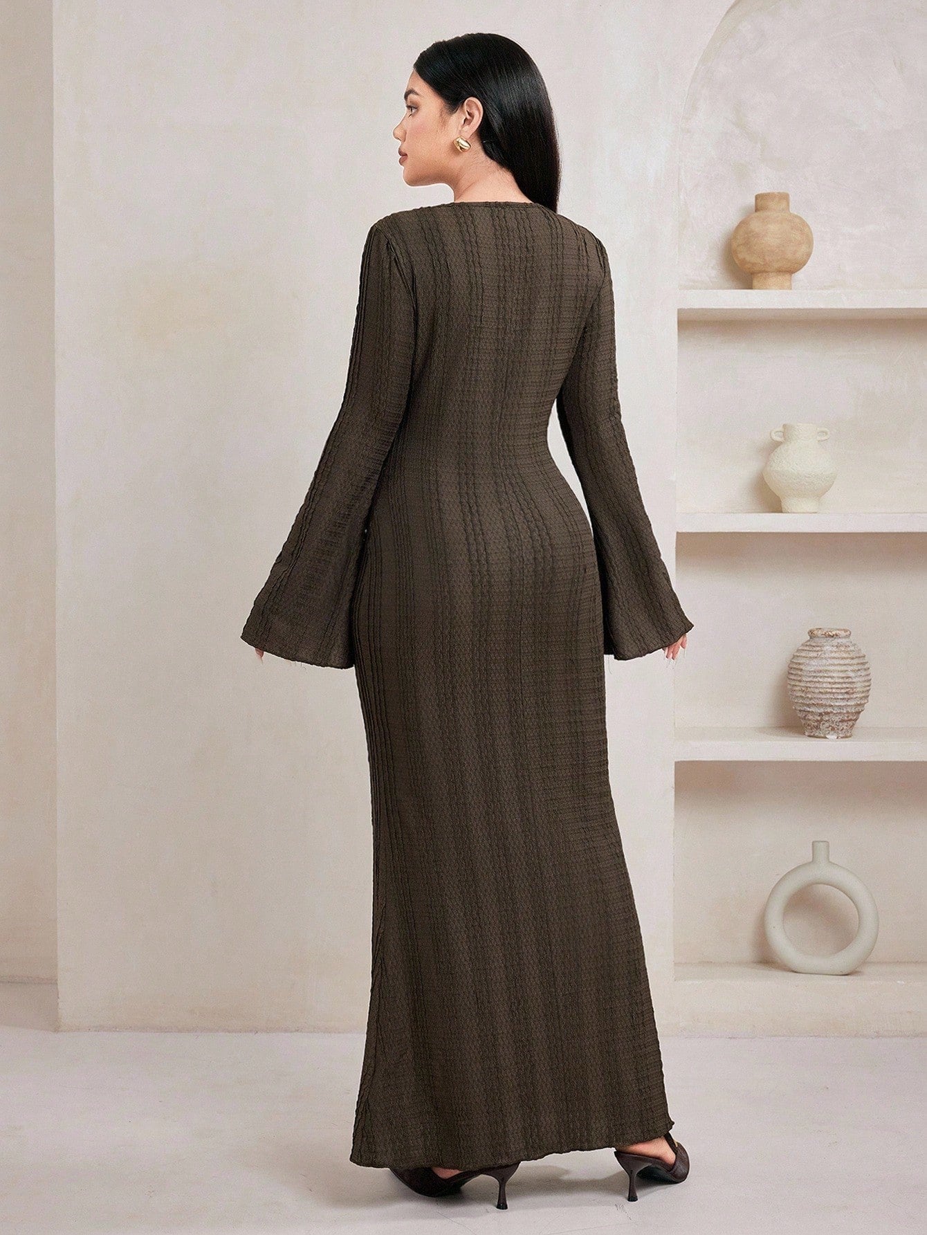 Jacquard Knit Flare Sleeve Dress