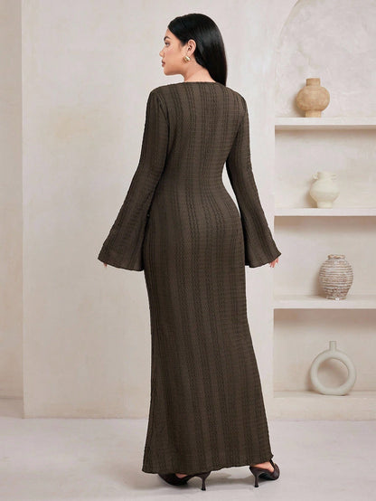 Jacquard Knit Flare Sleeve Dress