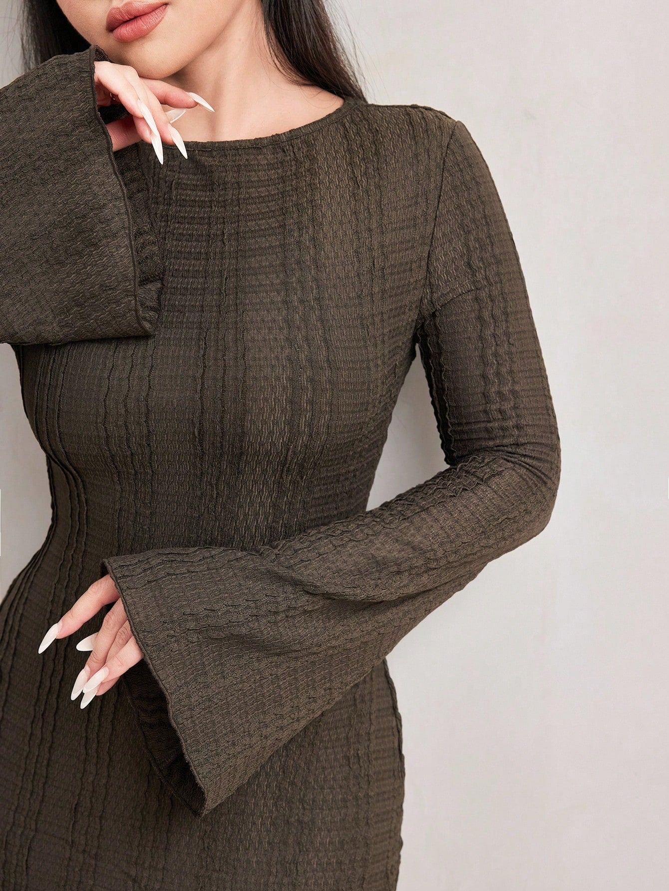 Jacquard Knit Flare Sleeve Dress
