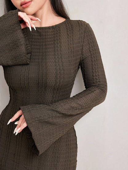 Jacquard Knit Flare Sleeve Dress
