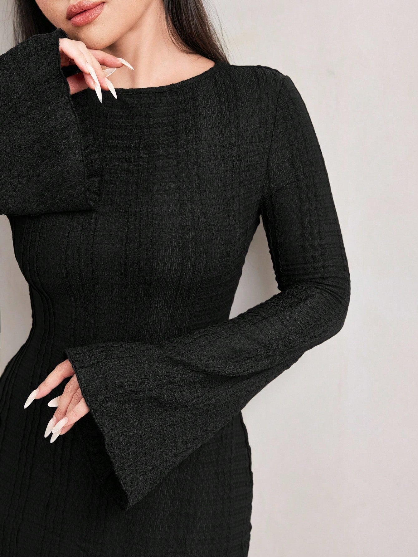 Jacquard Knit Flare Sleeve Dress