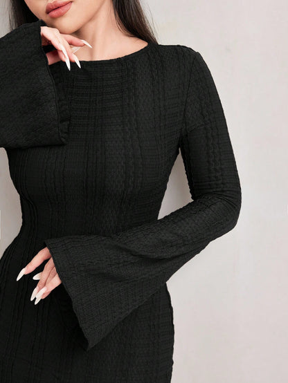 Jacquard Knit Flare Sleeve Dress