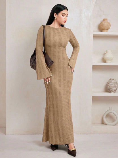 Jacquard Knit Flare Sleeve Dress