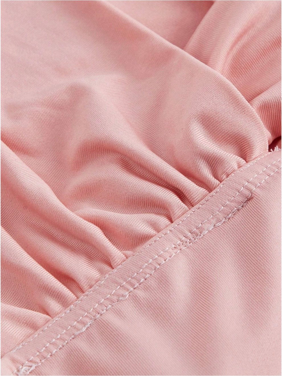 Pink Knit Fashionable Casual Ruched Asymmetrical Neckline Tight Cropped T-Shirt