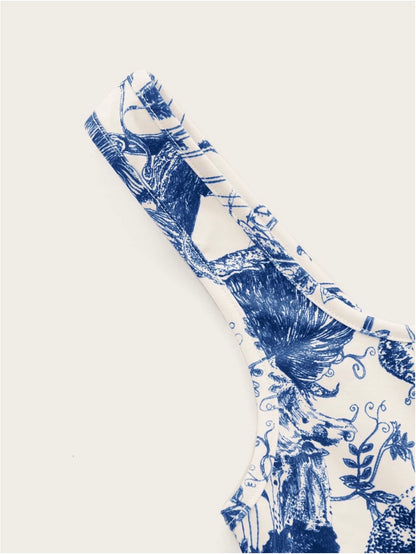 Plant Print Lettuce Trim Bodycon Summer Tank Top