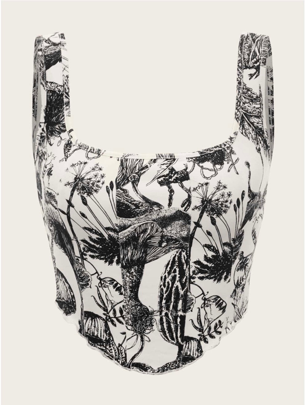 Plant Print Lettuce Trim Bodycon Summer Tank Top