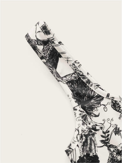 Plant Print Lettuce Trim Bodycon Summer Tank Top