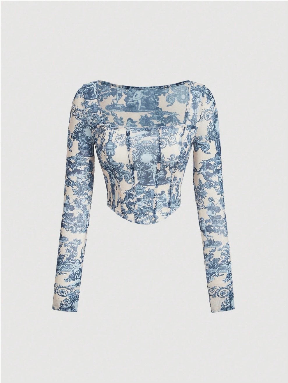 Landscape Print Curved Hem Crop Tee
