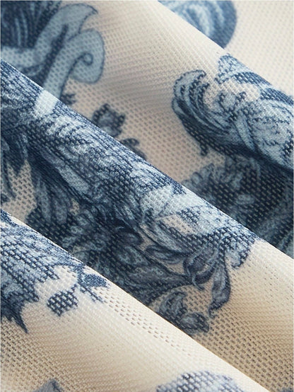 Landscape Print Curved Hem Crop Tee