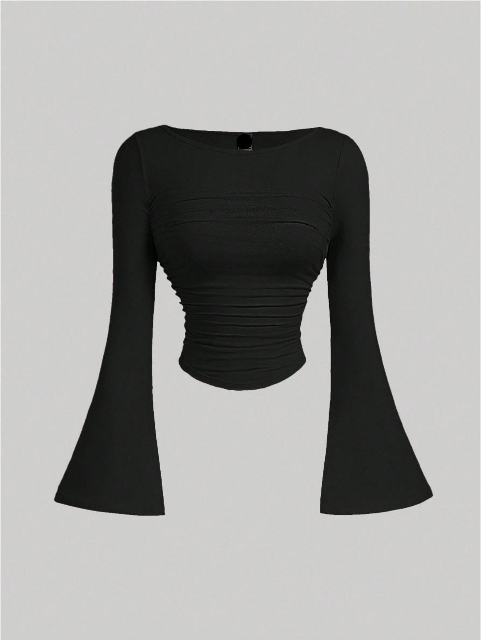 Boat Neck Bell Sleeve Waist Ruched Casual T-Shirt , Bell Sleeve Top