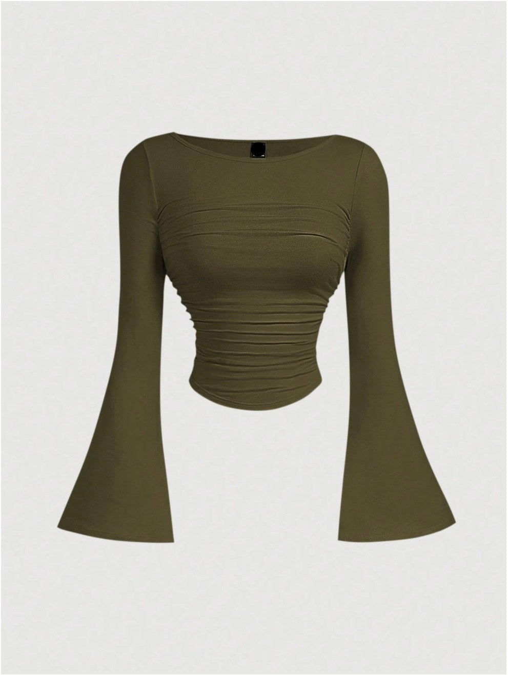 Boat Neck Bell Sleeve Waist Ruched Casual T-Shirt , Bell Sleeve Top