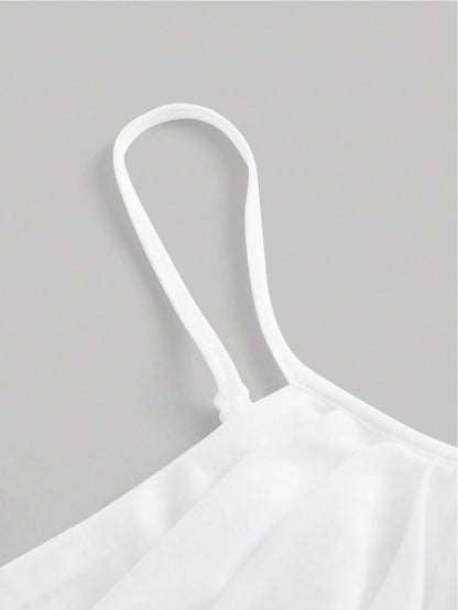 Trendy Solid Ruched Mesh Cami Top for Women – Asymmetrical Backless Bodycon Crop Top