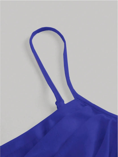 Trendy Solid Ruched Mesh Cami Top for Women – Asymmetrical Backless Bodycon Crop Top