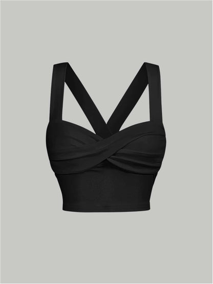 Twist Front Wide Strap Crop Top for Women | Crisscross Cami Summer Top – Stretch Knit Slim Fit