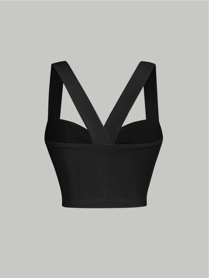 Twist Front Wide Strap Crop Top for Women | Crisscross Cami Summer Top – Stretch Knit Slim Fit