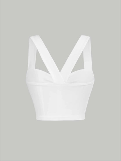 Twist Front Wide Strap Crop Top for Women | Crisscross Cami Summer Top – Stretch Knit Slim Fit