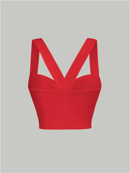Twist Front Wide Strap Crop Top for Women | Crisscross Cami Summer Top – Stretch Knit Slim Fit