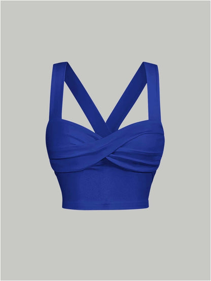 Twist Front Wide Strap Crop Top for Women | Crisscross Cami Summer Top – Stretch Knit Slim Fit