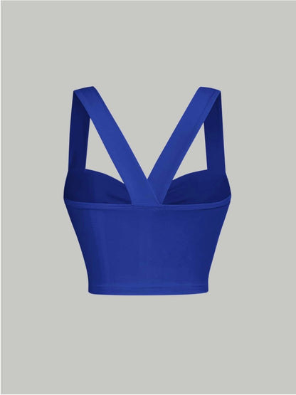Twist Front Wide Strap Crop Top for Women | Crisscross Cami Summer Top – Stretch Knit Slim Fit