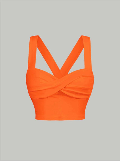 Twist Front Wide Strap Crop Top for Women | Crisscross Cami Summer Top – Stretch Knit Slim Fit