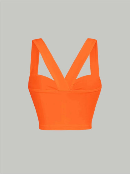 Twist Front Wide Strap Crop Top for Women | Crisscross Cami Summer Top – Stretch Knit Slim Fit