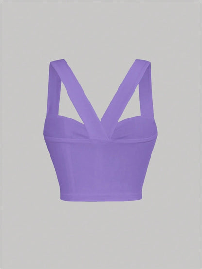 Twist Front Wide Strap Crop Top for Women | Crisscross Cami Summer Top – Stretch Knit Slim Fit