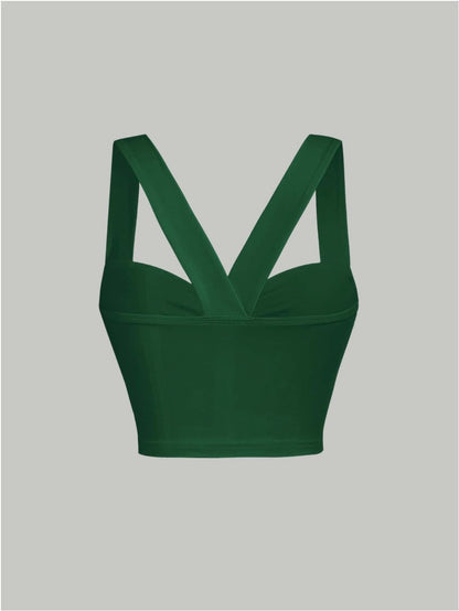 Twist Front Wide Strap Crop Top for Women | Crisscross Cami Summer Top – Stretch Knit Slim Fit