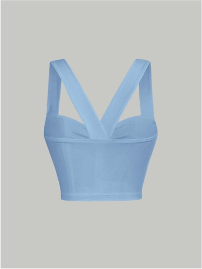 Twist Front Wide Strap Crop Top for Women | Crisscross Cami Summer Top – Stretch Knit Slim Fit