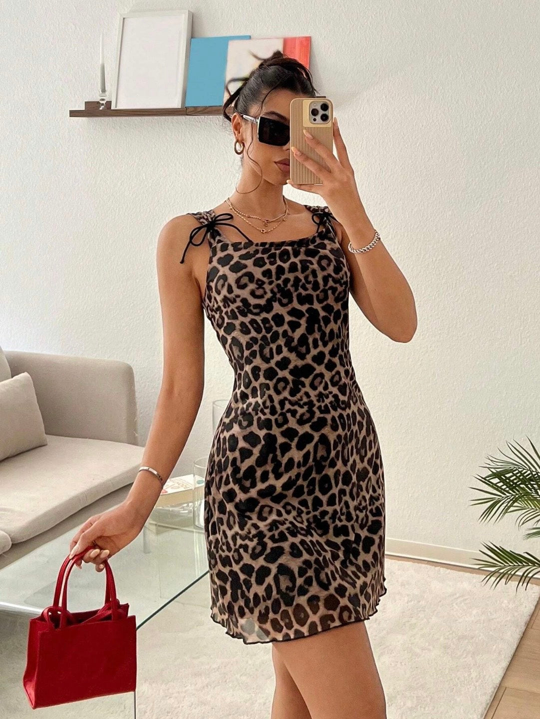 Summer Mesh Mini Dress for Women – Floral, Cherry & Leopard Print Bodycon, Spaghetti Strap, Backless & Ruched Details