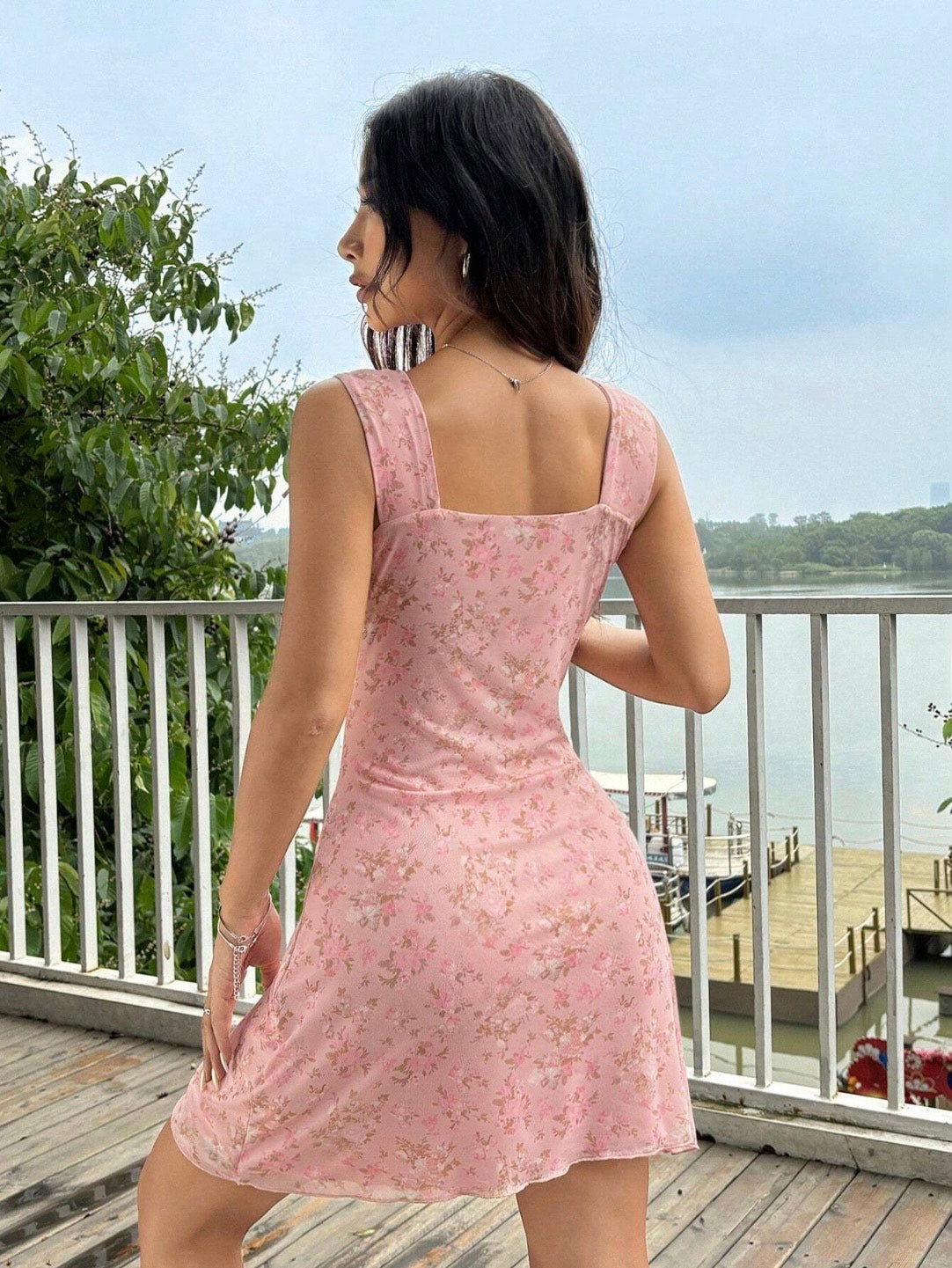 Summer Mesh Mini Dress for Women – Floral, Cherry & Leopard Print Bodycon, Spaghetti Strap, Backless & Ruched Details