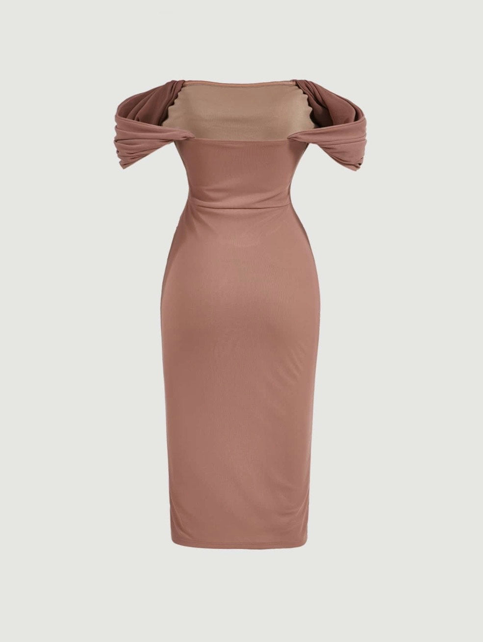 Elegant Off-Shoulder Ruched Bodycon Dress – Knee-Length, Draped Puff Sleeves, Slim Fit Partywear for Women