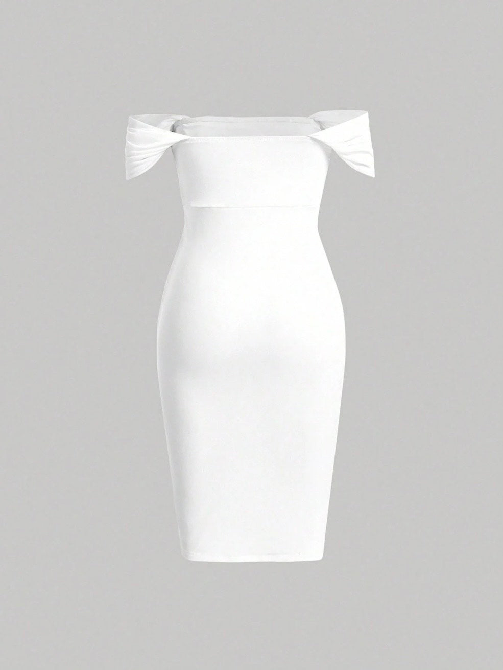 Elegant Off-Shoulder Ruched Bodycon Dress – Knee-Length, Draped Puff Sleeves, Slim Fit Partywear for Women