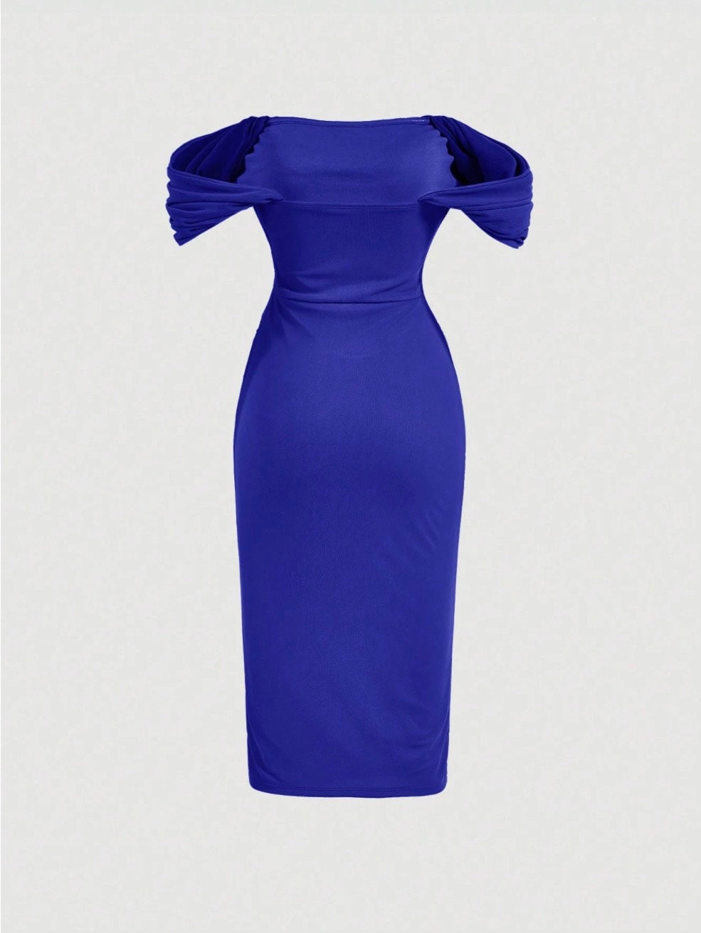 Elegant Off-Shoulder Ruched Bodycon Dress – Knee-Length, Draped Puff Sleeves, Slim Fit Partywear for Women