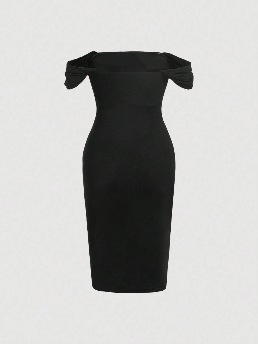 Elegant Off-Shoulder Ruched Bodycon Dress – Knee-Length, Draped Puff Sleeves, Slim Fit Partywear for Women