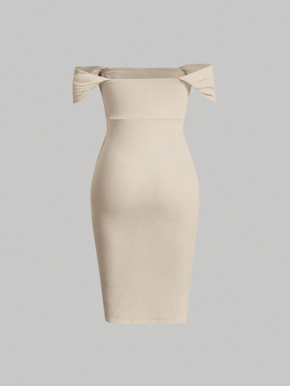 Elegant Off-Shoulder Ruched Bodycon Dress – Knee-Length, Draped Puff Sleeves, Slim Fit Partywear for Women