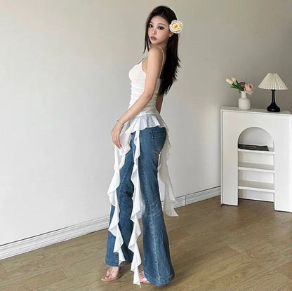 Y2K Graffiti Print Asymmetrical Crop Tank Top for Women – Spaghetti Strap Slim Fit Camisole for Summer Streetwear