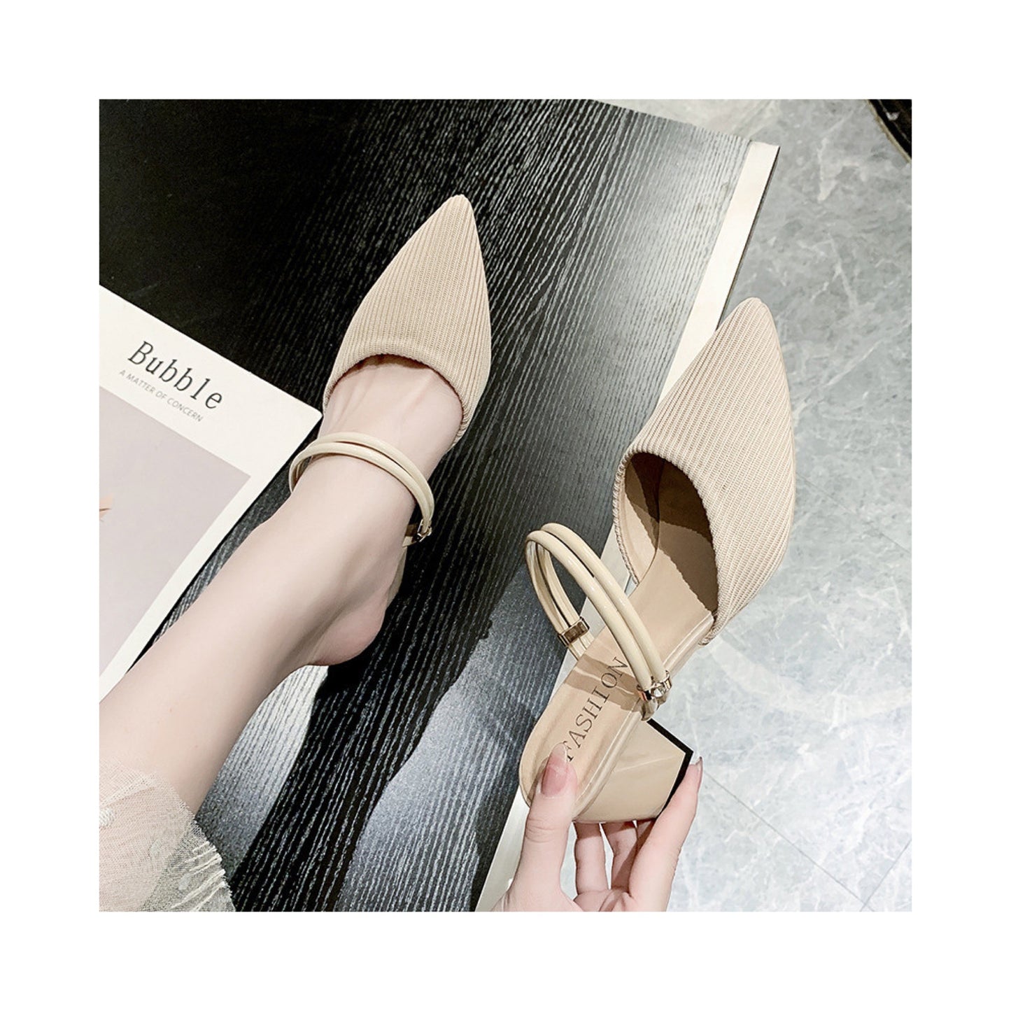 Striped Block Heel Mules for Women – Chic Square Toe Slip-On High Heels