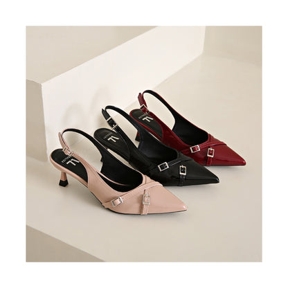 Elegant Pointed Toe Slingback Heels for Women – 3-Inch PU Leather Cone Heel Sandals