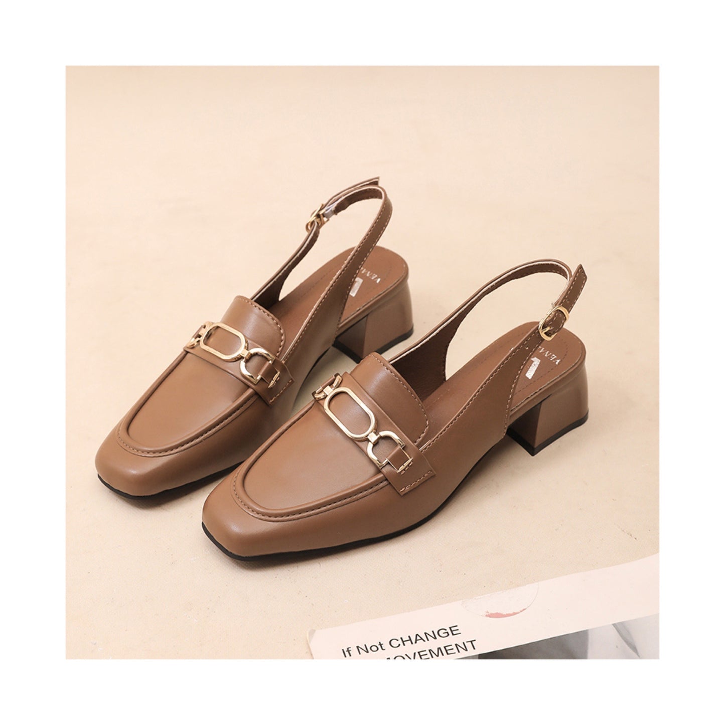 Women’s Square Toe Block Heels – Low 5cm PU Leather Slingback Sandals for Office & Daily Wear