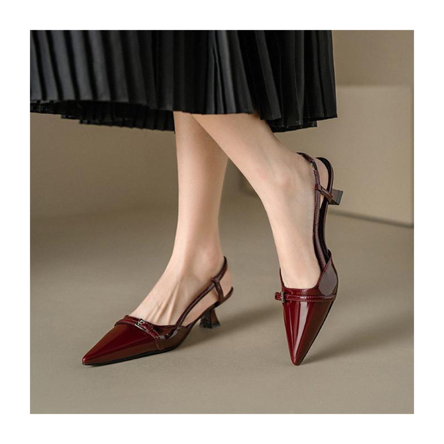 Elegant Pointed Toe Slingback Heels for Women – 2-Inch PU Leather High Heels for Office & Daily Wear