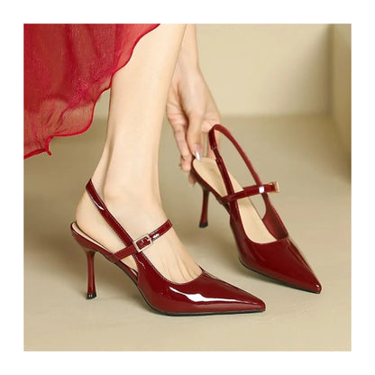 Classic Pointed Toe Stiletto Heels for Women | Elegant PU Leather High Heels with Strap