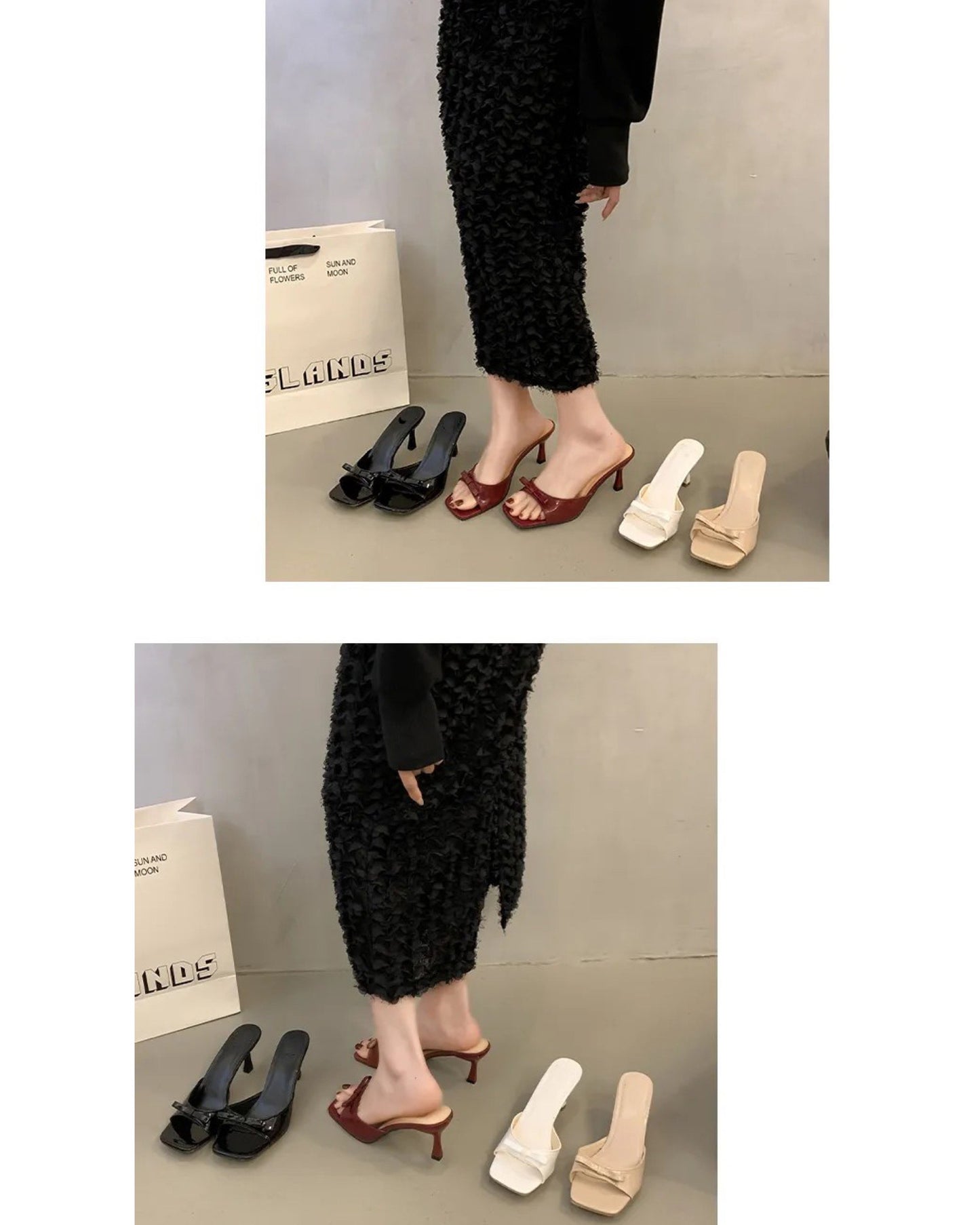 Elegant 2-Inch Bowknot Heels for Women – Open-Toe Slip-On Sandals