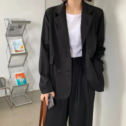 Chic Oversized Double-Breasted Blazer for Women | Korean Style Casual Suit Jacket