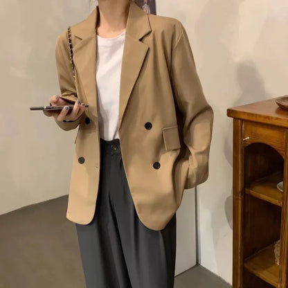 Chic Oversized Double-Breasted Blazer for Women | Korean Style Casual Suit Jacket