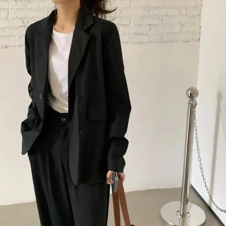 Chic Oversized Double-Breasted Blazer for Women | Korean Style Casual Suit Jacket
