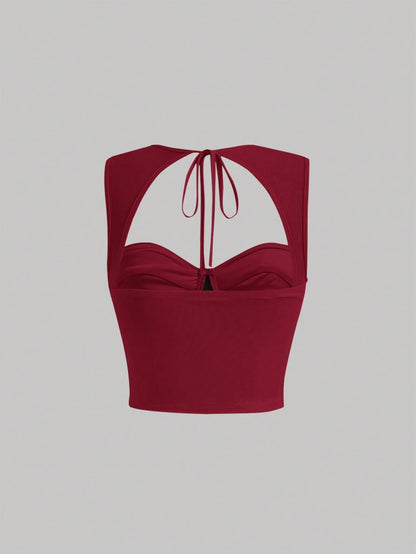Tie-Back Ruched Bustier Crop Corset Top | Sweetheart Neck Backless Slim-Fit Camisole
